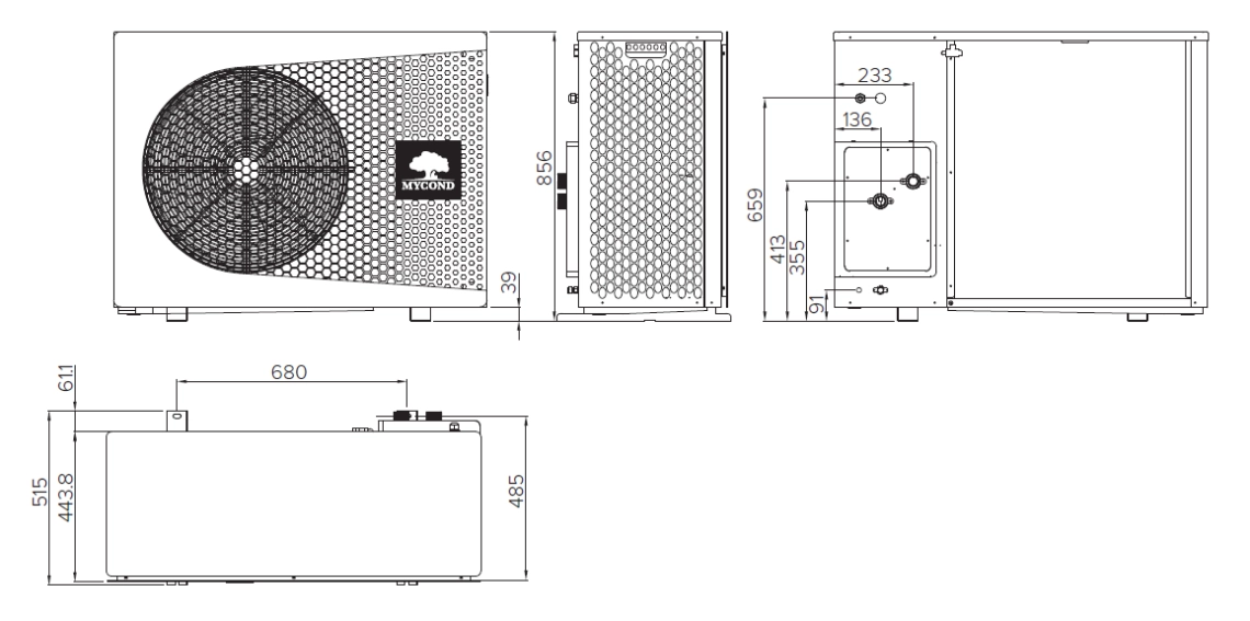 dimensions of the MHCM 14 SU3A