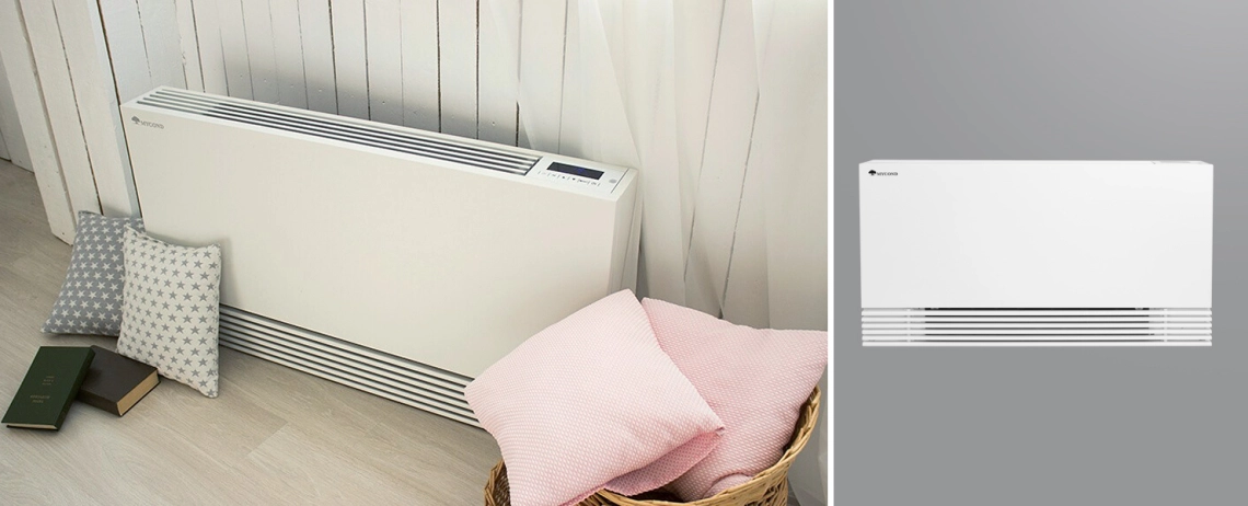 MyCon Silent Ultradunne staande ventilatorconvector met BLDC-motor voor efficiënte airconditioning.