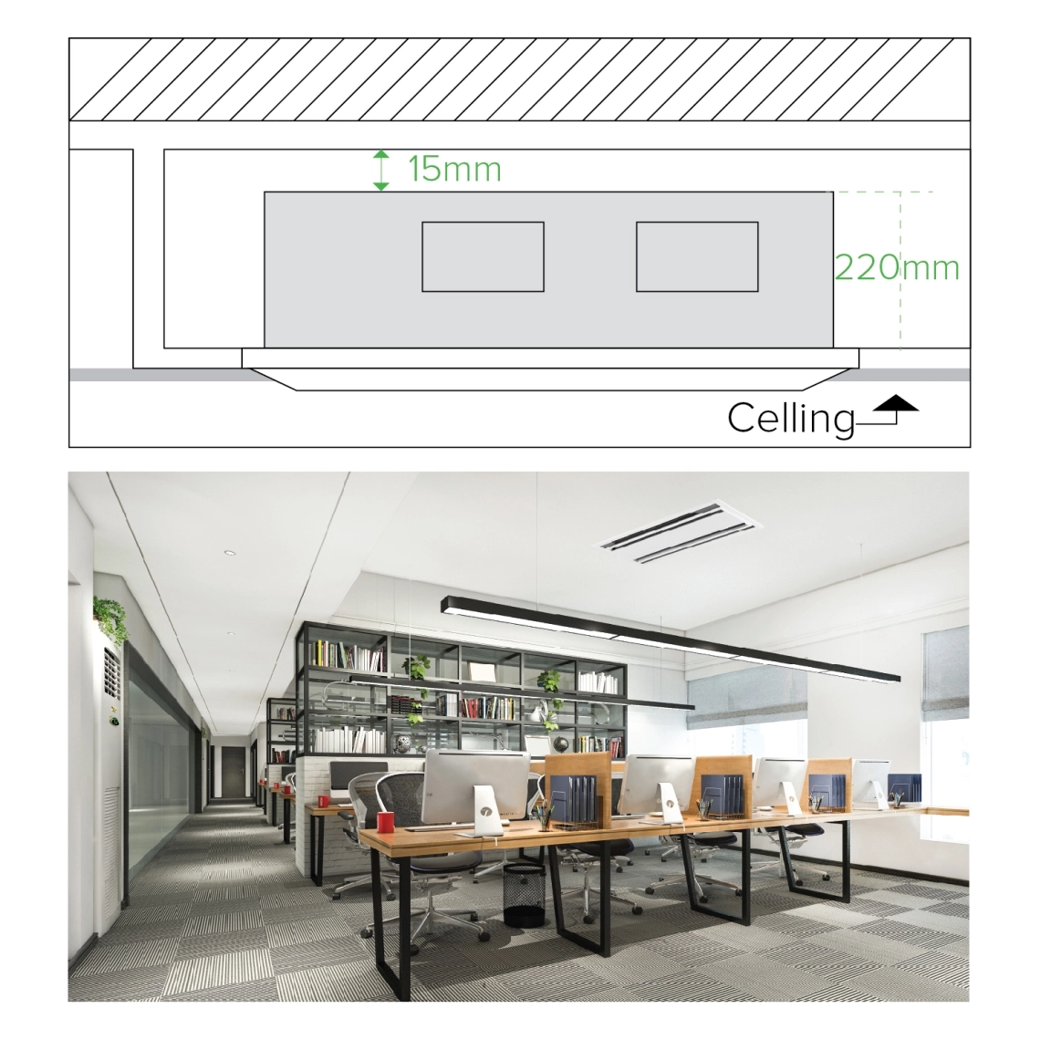 MyCond 2-weg cassette kantoorinstallatie compacte inbouwhoogte