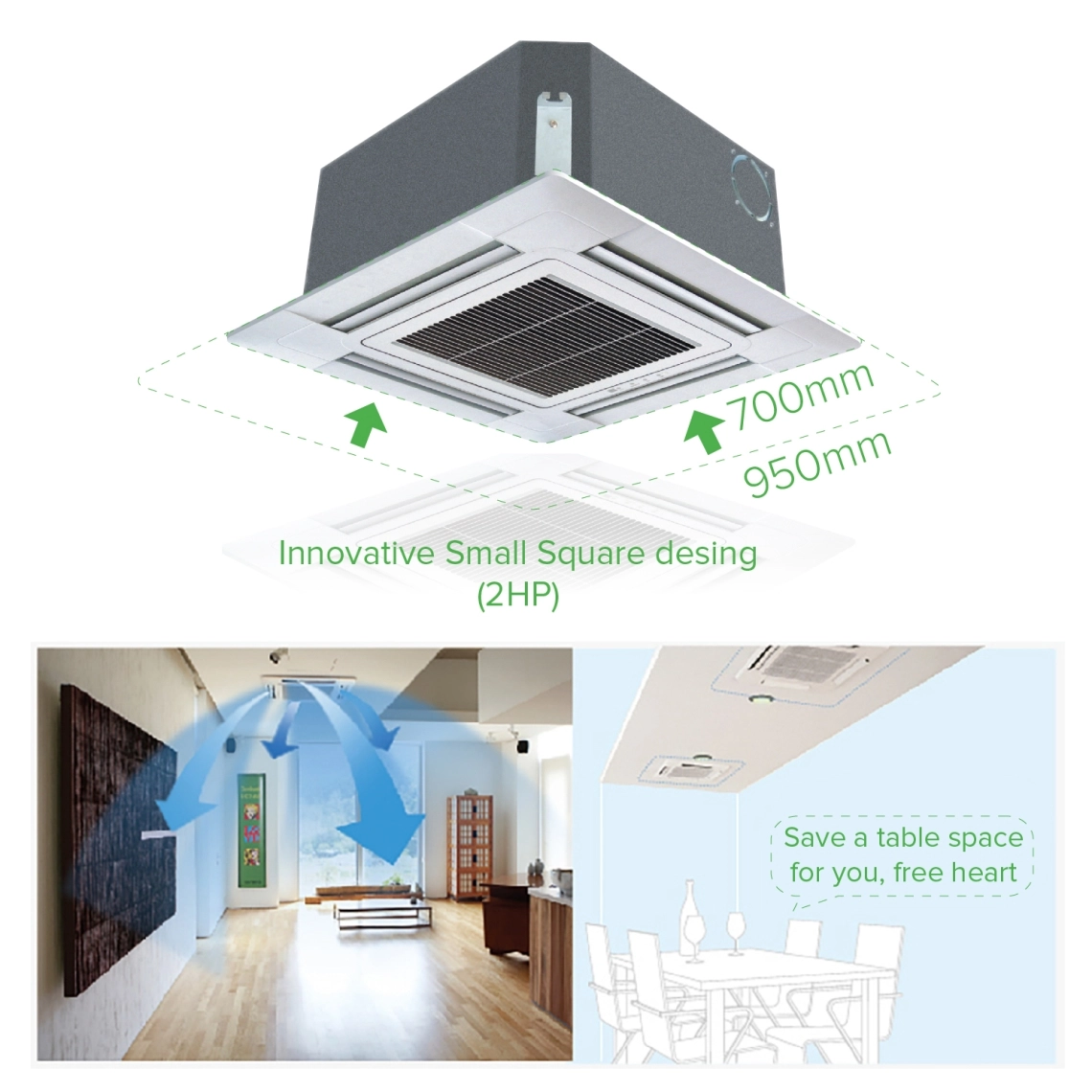 MyCond 4-weg cassette (570*570) compacte afmetingen innovatief ontwerp en gelijkmatige luchtverdeling