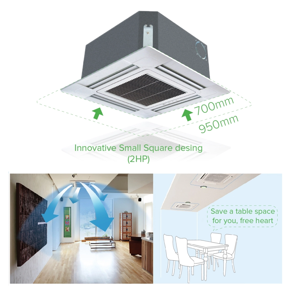 MyCond 4-weg cassette (840*840) compacte afmetingen innovatief ontwerp en gelijkmatige luchtverdeling