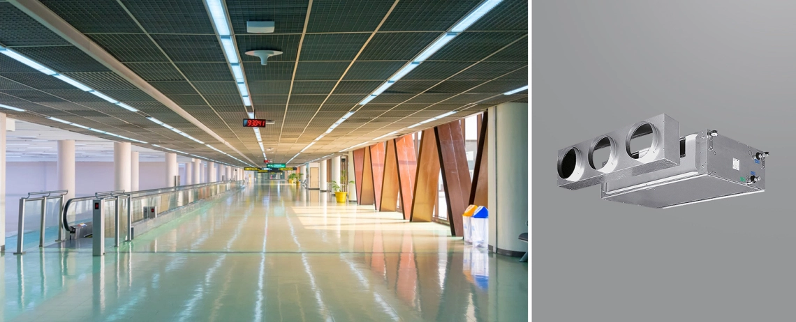 MyCond DFCL Een hoge ESP ventilatorconvector geïnstalleerd op een luchthaven.