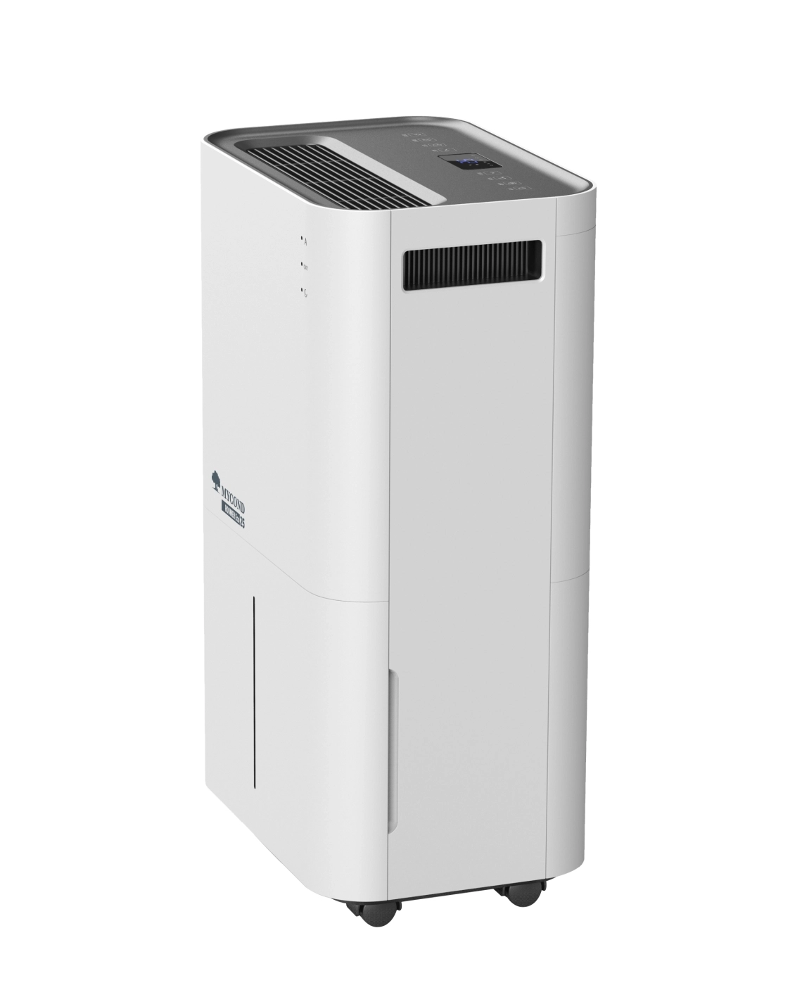MyCond Roomer Eco 25 Compacte kamerontvochtiger met modern bedieningspaneel.