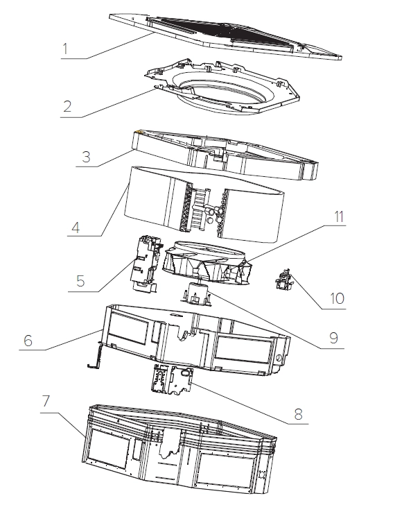 MyCond Schematische tekening van 4-weg cassette ventilatorconvectoren uit de MCFK-T2 serie.