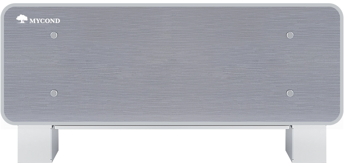 MyCond Silver Glass Low Slanke ventilatorconvector van zilverglas voor efficiënte airconditioning.