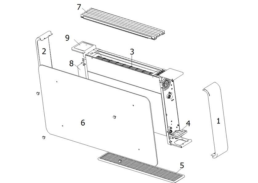 MyCond Silver Glass Stijlvolle ultradunne staande ventilatorconvector.