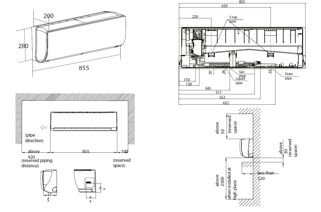 MyCond Wandmontage N-serie - totale afmetingen - 1