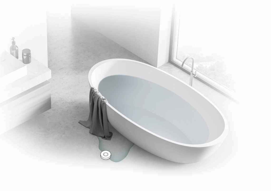 MyCond Zigbee waterleksensor die een waterlek detecteert.