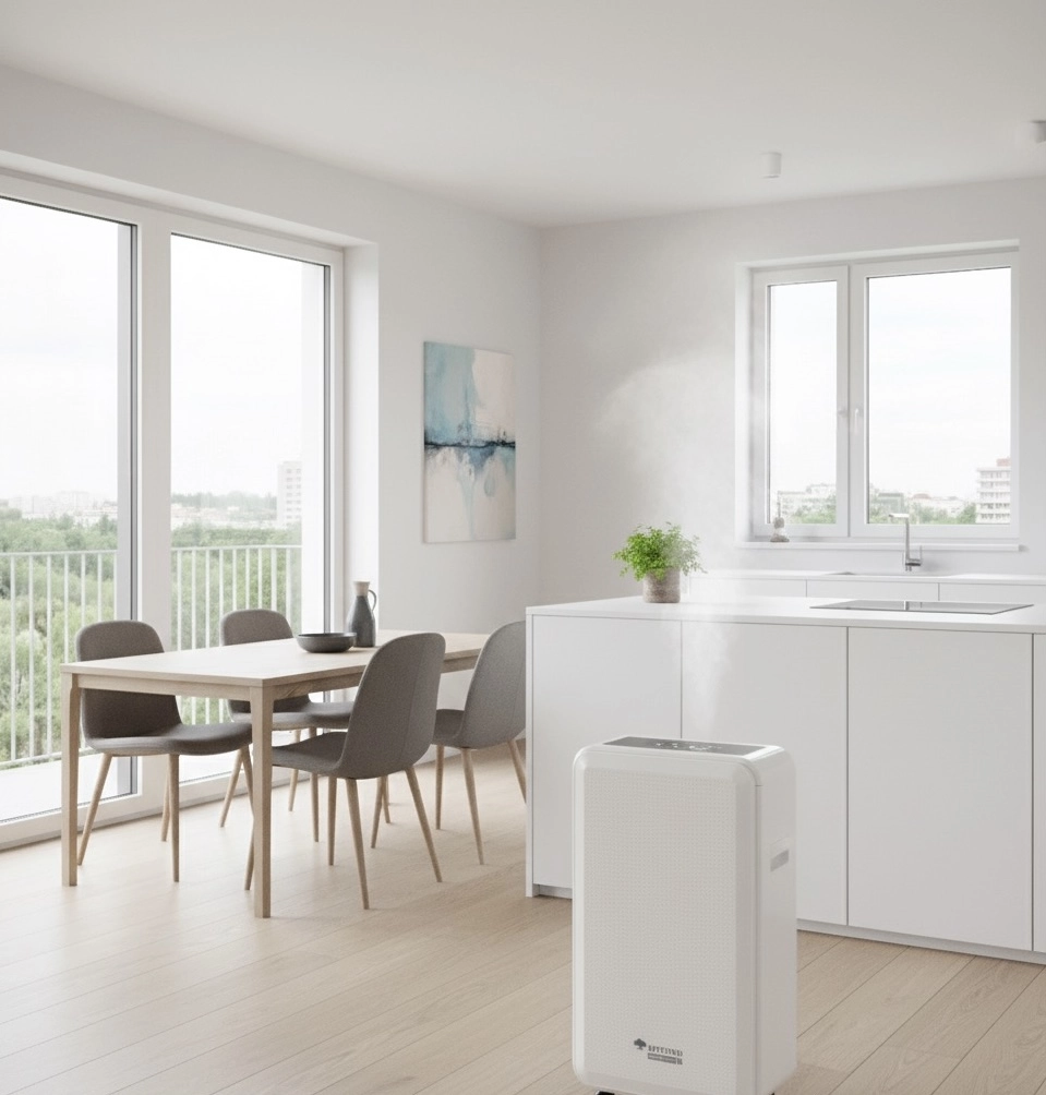 Stille en energiezuinige luchtontvochtiger werkt bij lage temperaturen Mycond Roomer Smart 12